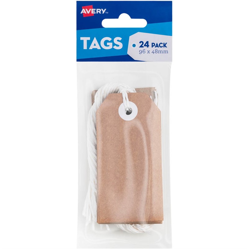 AVERY 13200 SWING TAGS WITH STRING 96 X 48MM KRAFT BROWN PACK 24
