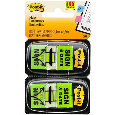 POSTIT 680SD2 SIGN HERE AND DATE FLAGS GREEN TWIN PACK 100