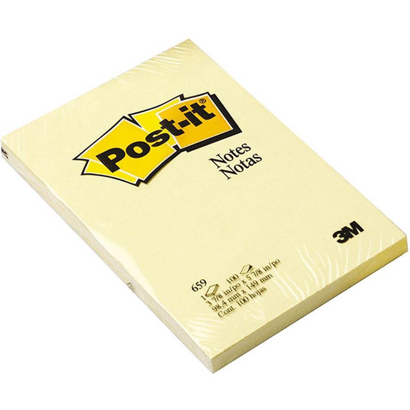 3M 659 POSTIT NOTES 100 SHEETS PER PAD 98 X 149MM YELLOW