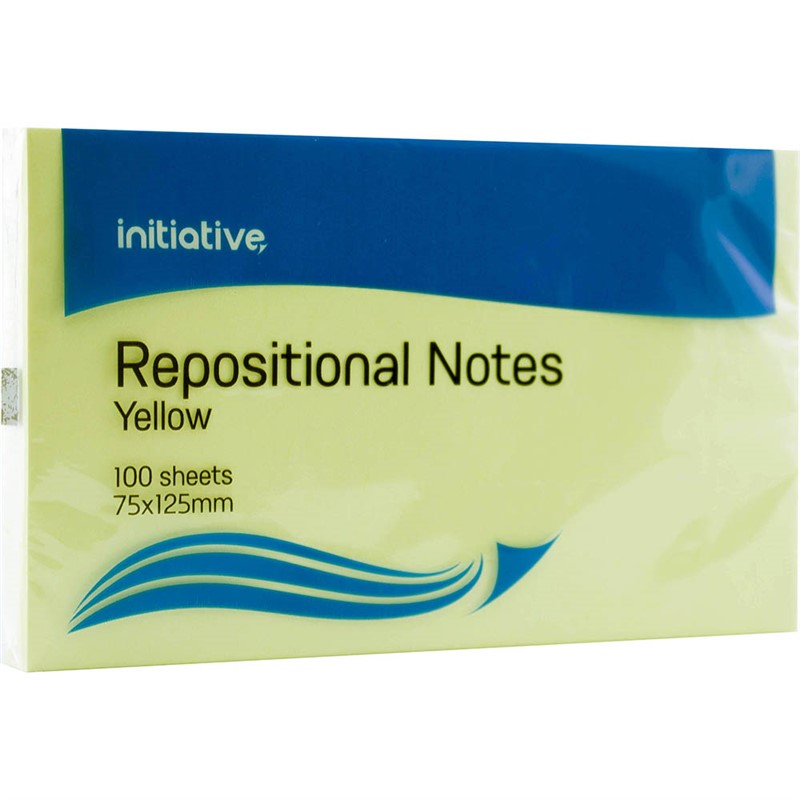 INITIATIVE REPOSITIONAL NOTES 75 X 125MM YELLOW PACK 12
