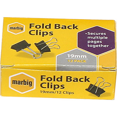 MARBIG FOLDBACK CLIP 19MM BOX 12