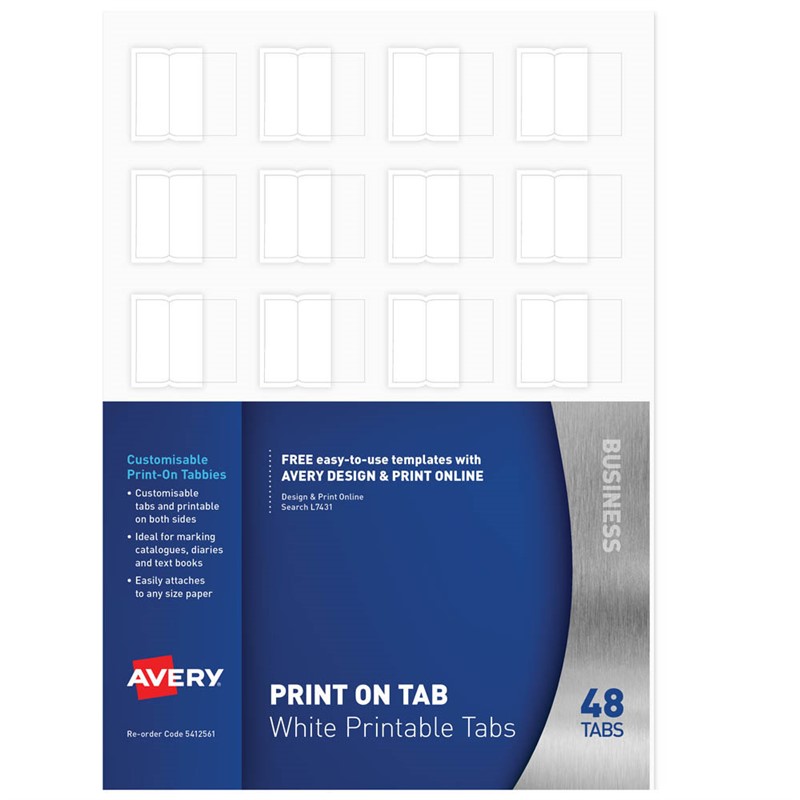 AVERY 5412561 L7431 PRINT ON TABS WHITE PACK 48