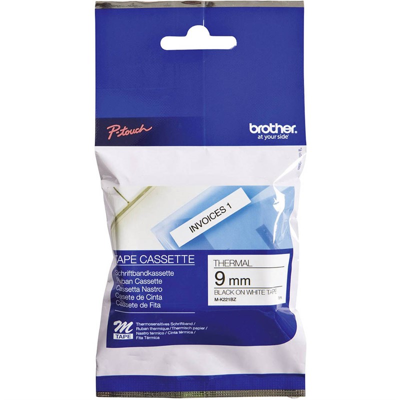 BROTHER MK221 LAMINATED LABELLING TAPE 9MM BLACK ON WHITE