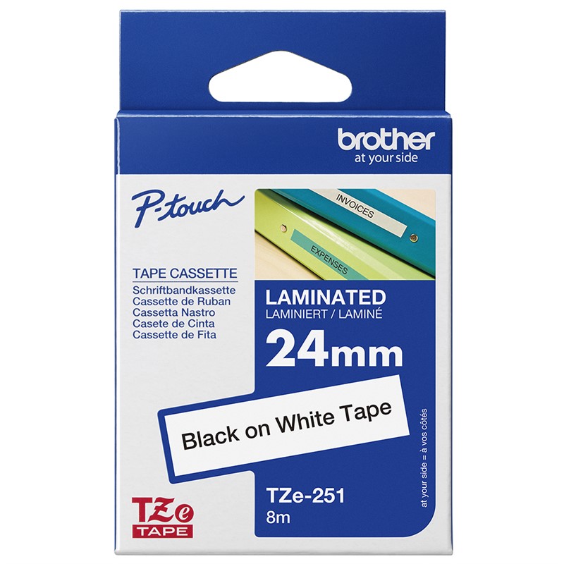 BROTHER TZE251 LAMINATED LABELLING TAPE 24MM BLACK ON WHITE