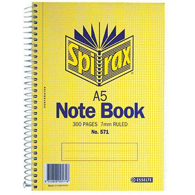 SPIRAX 571 NOTEBOOK 7MM RULED SPIRAL BOUND SIDE OPEN 300 PAGE A5
