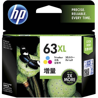 HP F6U63AA 63XL INK CARTRIDGE HIGH YIELD TRI COLOUR PACK CYANMAGENTAYELLOW