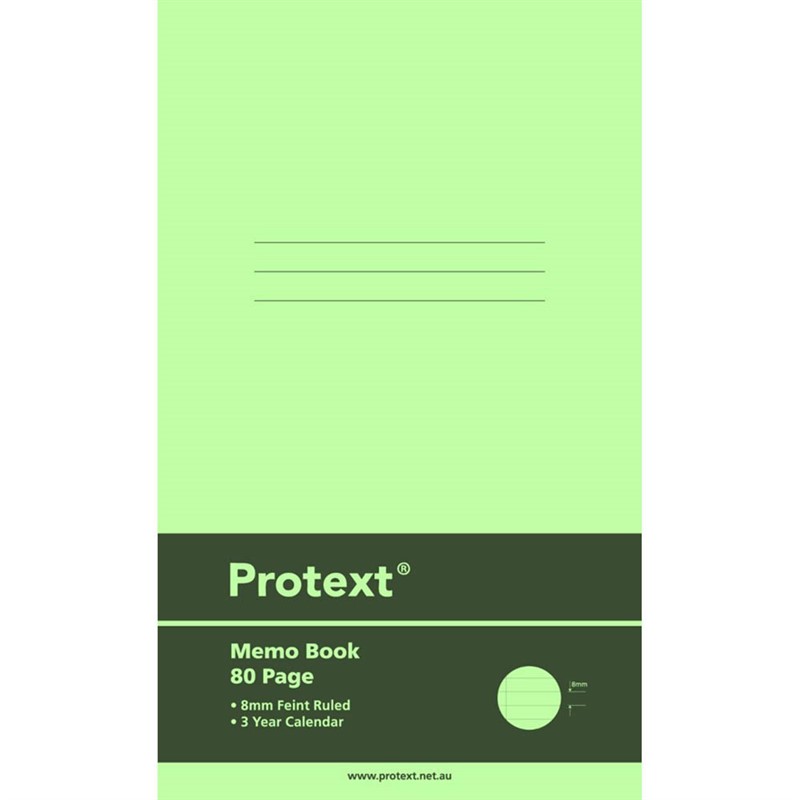 PROTEXT MEMO BOOK 8MM FEINT RULED 60GSM 80 PAGE 165 X 100MM ASSORTED