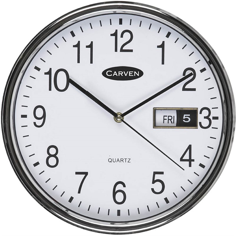 CARVEN WALL CLOCK WITH DATE 285MM SILVER FRAME