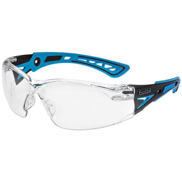 BOLLE SAFETY RUSH PLUS SMALL SAFETY GLASSES BLUE AND BLACK ARMS CLEAR LENS