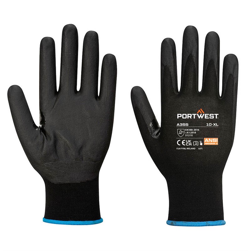 PORTWEST NPR15 NITRILE FOAM TOUCHSCREEN GLOVE MEDIUM BLACK PACK 12