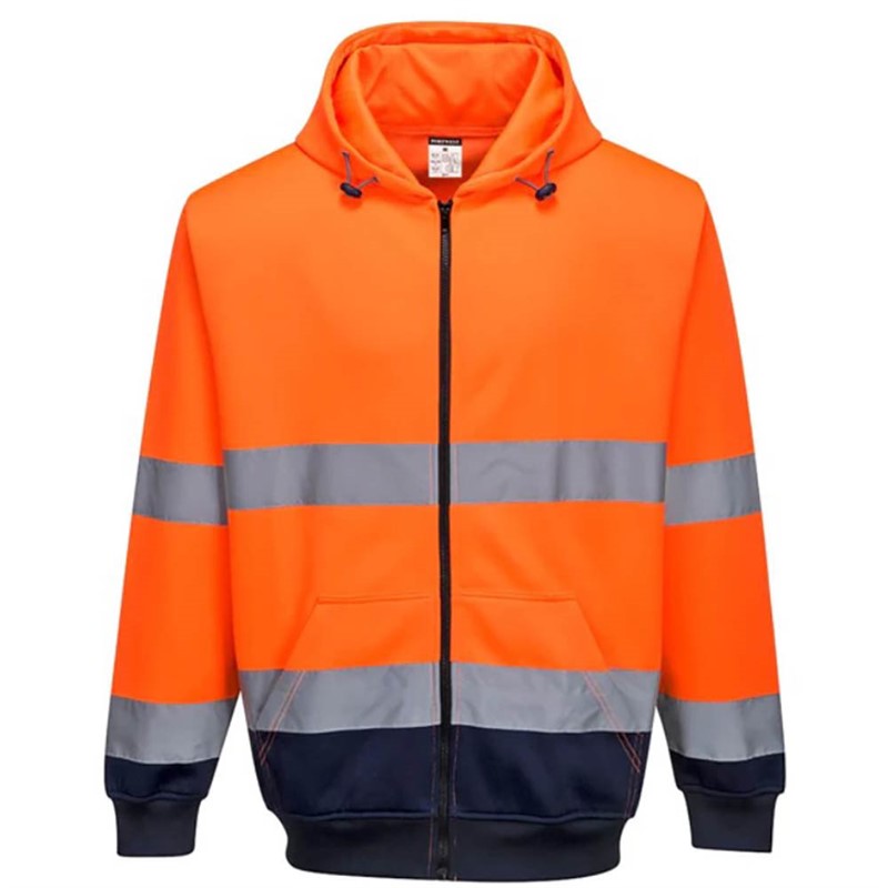 PORTWEST HIGH VISIBILITY ZIPPED HOODY TWOTONE MEDIUM ORANGE NAVY