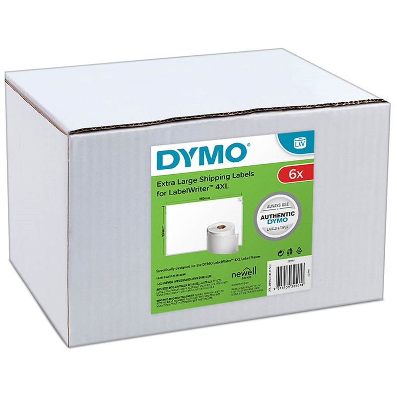 DYMO 0904980 LW 4XL SHIPPING LABELS 104 X 159MM WHITE ROLL 220 BOX 6