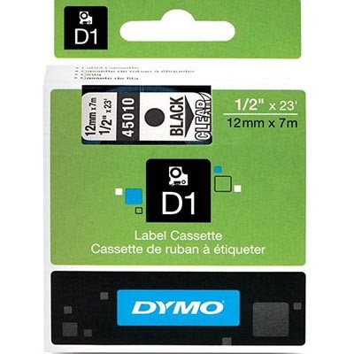 DYMO 45010 D1 LABELLING TAPE 12MM X 7M BLACK ON CLEAR