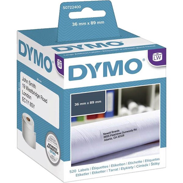 DYMO 99012 LW ADDRESS LABELS 89 X 36MM WHITE ROLL 260 BOX 2