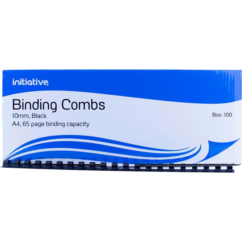 INITIATIVE PLASTIC BINDING COMB ROUND 21 LOOP 10MM A4 BLACK BOX 100