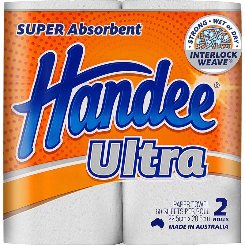 HANDEE ULTRA PAPER TOWEL 2PLY 60 SHEET PACK 2