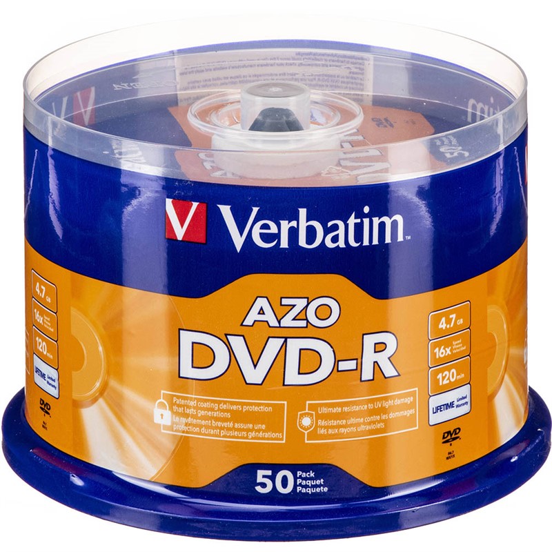 VERBATIM AZO DVDR 47GB 16X SPINDLE SILVER PACK 50