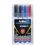 ARTLINE 90 PERMANENT MARKER CHISEL 25MM ASSORTED HARD CASE PACK 4