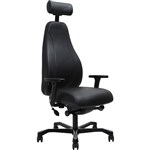 SERATI HIGH BACK CHAIR PROCONTROL SYNCHRO 3D HEADREST ADJUSTABLE ARMREST BLACK ALUMINIUM BASE FOOTPLATES NEO BLACK LEATHER