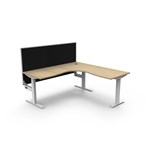 RAPIDLINE BOOST STATIC CORNER WORKSTATION WITH SCREEN 1800 X 1500MM NATURAL OAK TOP  WHITE FRAME  BLACK SCREEN