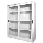 STEELCO GLASS SLIDING DOOR CUPBOARD 3 SHELVES 1830 X 1500 X 465MM WHITE SATIN