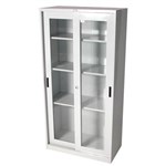STEELCO GLASS SLIDING DOOR CUPBOARD 3 SHELVES 1830 X 914 X 465MM SILVER GREY
