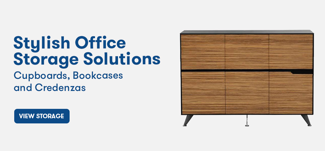 Stylish office storage solutions, including cupboards, bookcases and credenzas
