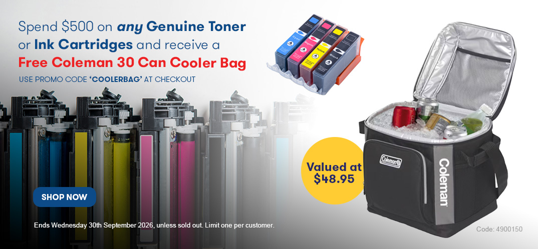 Spend $500 on any genuine toner and ink cartridges and receive a free coleman 30 can cooler bag